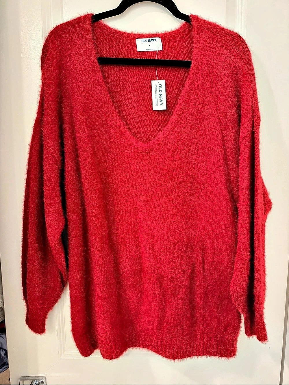 Old Navy Fuzzy V-Neck Pullover Sweater Red Medium